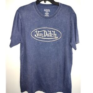 Von Dutch Mens Blue Acid Wash Embroidered Logo Kustom Kulture T-Shirt Size M NEW